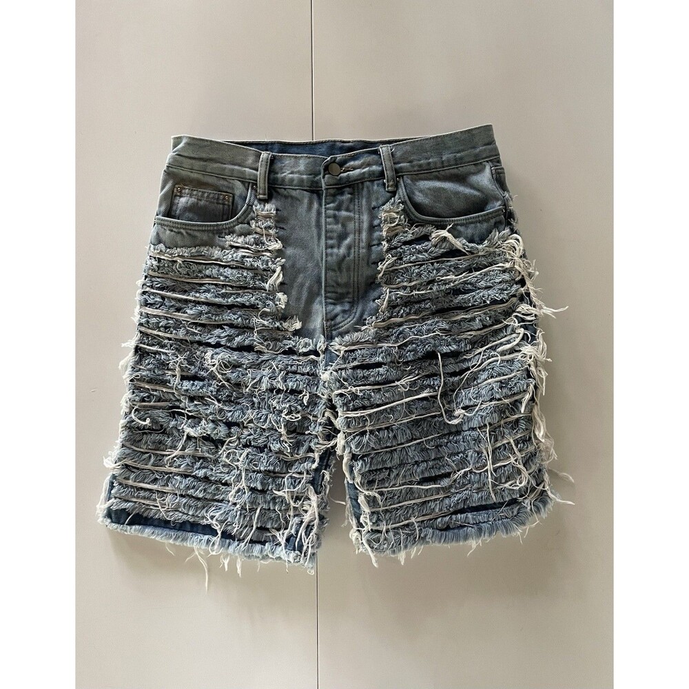 Men’s Allover Frayed mnml Denim Shorts - Size 32